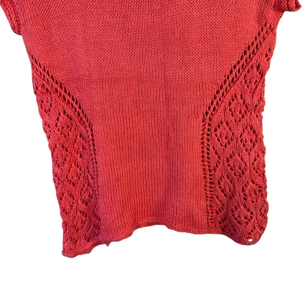 Artisan Handmade Red Knit Short Sleeve Sweater Size S M Boho Cottagecore - Picture 9 of 9